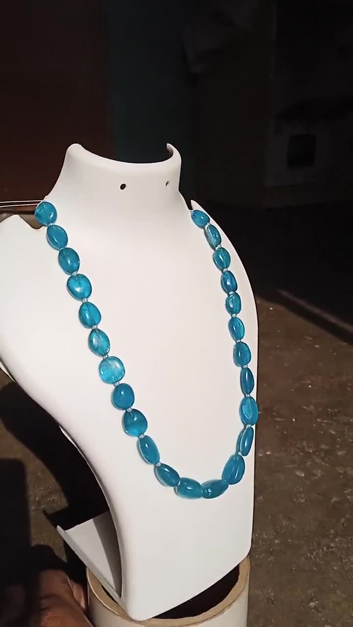 Collana In Apatite Neon Blu Con Pietre Naturali Sfaccettate - Gioiello Artigianale Con Catena In Argento 925, Regalo Unico Per Donna, Moglie O Fidanzata