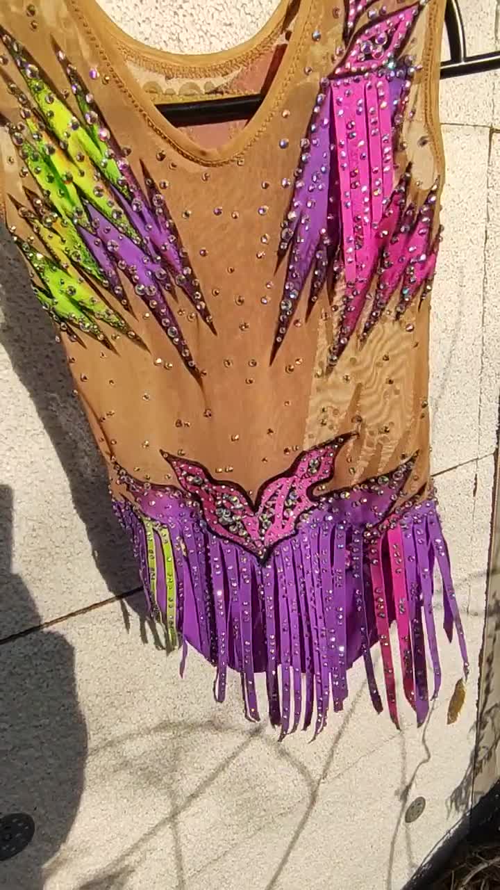 JEATHA Maillot de Danza Ballet para Niña Manga Larga con Pedrería Brillante Leotardo Gimnasia Rítmica Patinaje Elástico Mono de Deportivo Fitness Yoga Azul marino 5-6 años