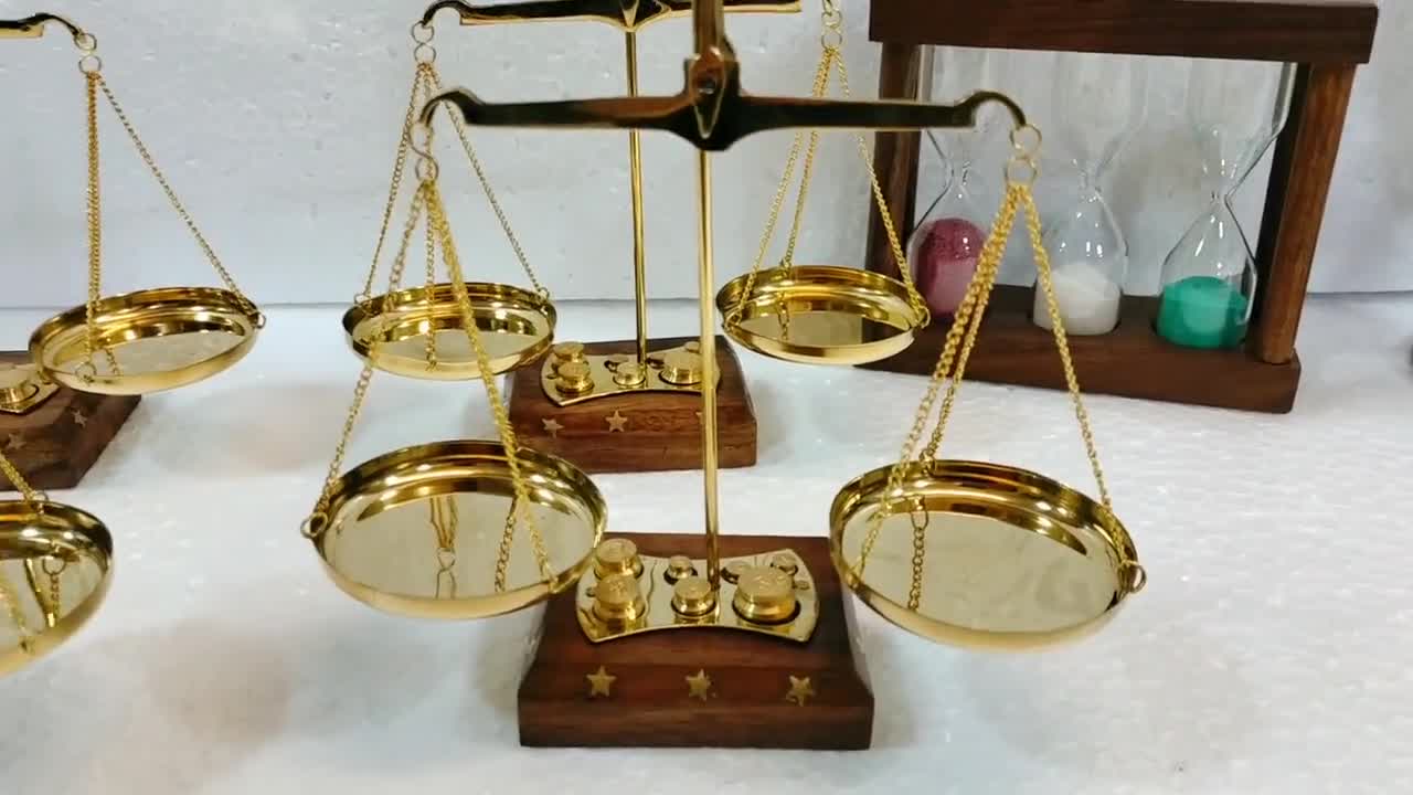 Nautical Balance Scale Antique Brass Weight & Measure Justice Lawyer Office  23