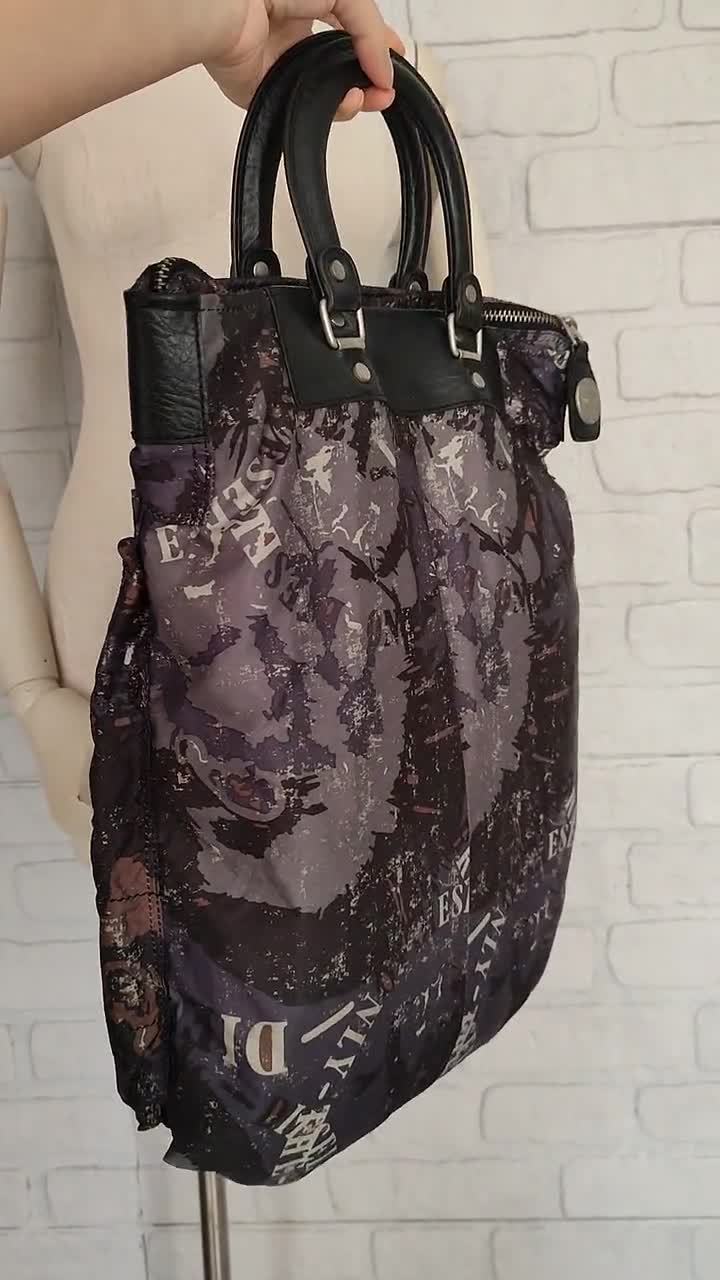 DIESEL Vintage Nylon Tote Bag With Faux Leather Detail in