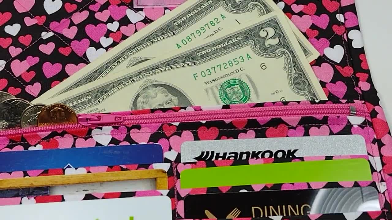 Heart Wallet Quilted Trifold Handmade Women's Fabric Wallet
