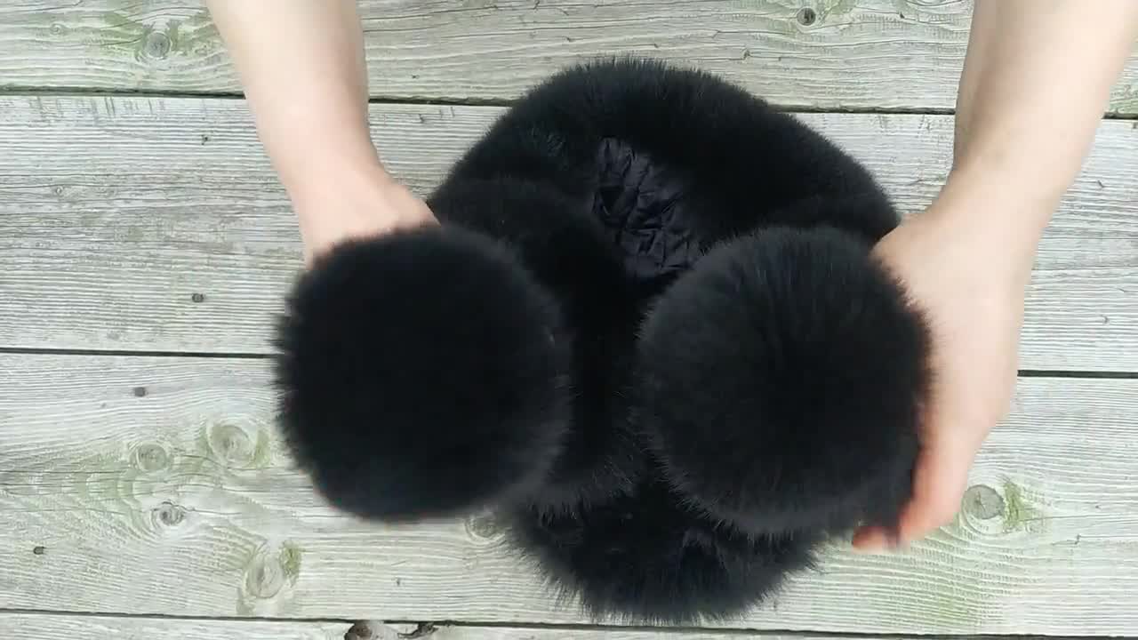 Real Fur Trapper Hat, Black Fox Fur Hat Woman, Aviator Fur Hat