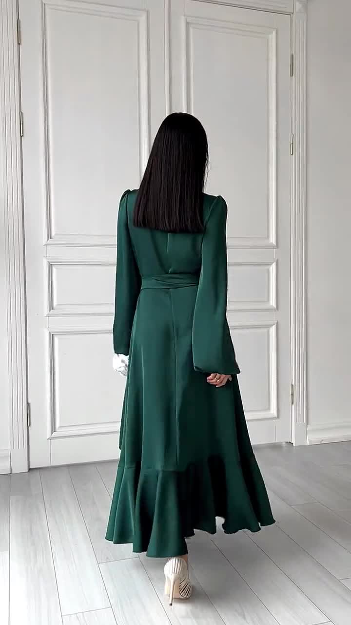 emerald green wrap midi dress emerald green midi wrap dress Sorcha Emerald Green Wrap Style Frill Hem Midi Dress