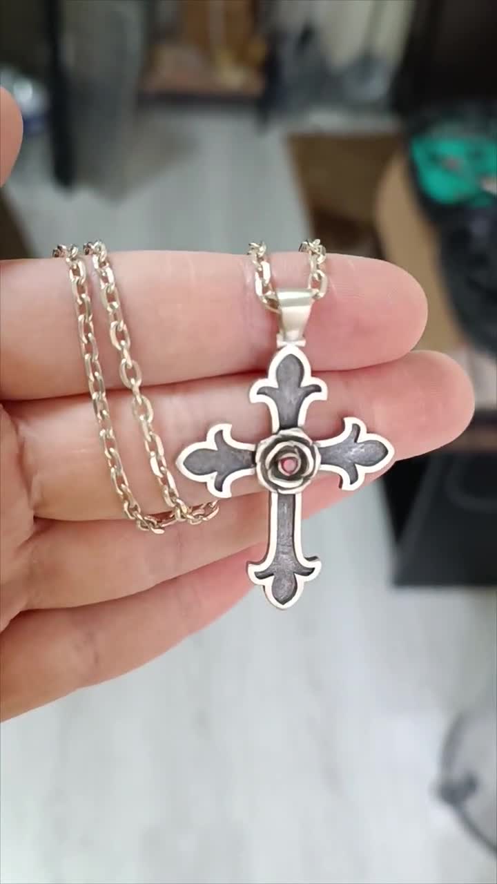 小物 Rosen Kreuz GEAR UNIT CHAIN Rosicrucian Necklace , Rose Cross , Amorc Pendant , Silver