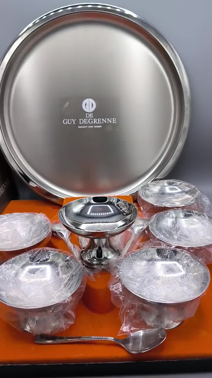 Service à Glacé Guy Degrenne Vintage - 6 Coupes + Plateau + 5 Cuillères
