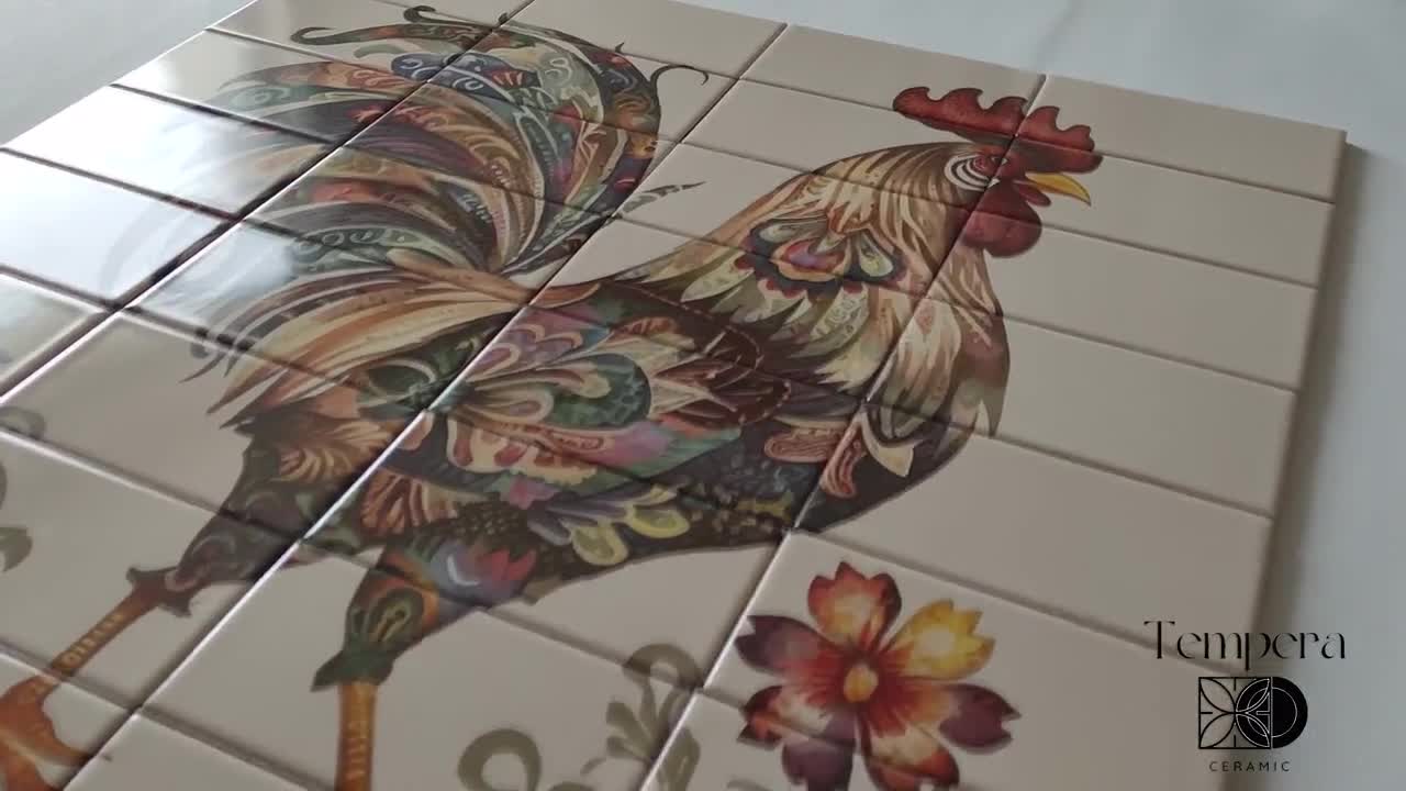 3dRose Rooster Chicken Country Farm Ceramic Tile - 6x6 Inch High Gloss Decorative Tile For Backsplash & Accents