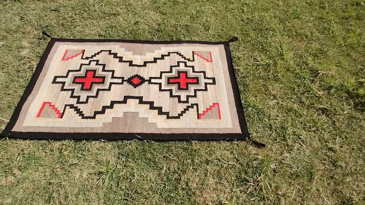 6x9 Ft Handwoven Wool Navajo Rug Southwestern Pattern Native American Style Two Grey Hills Mexican Rug , Hall or Bedroom Decor Zapotec Rug video poster