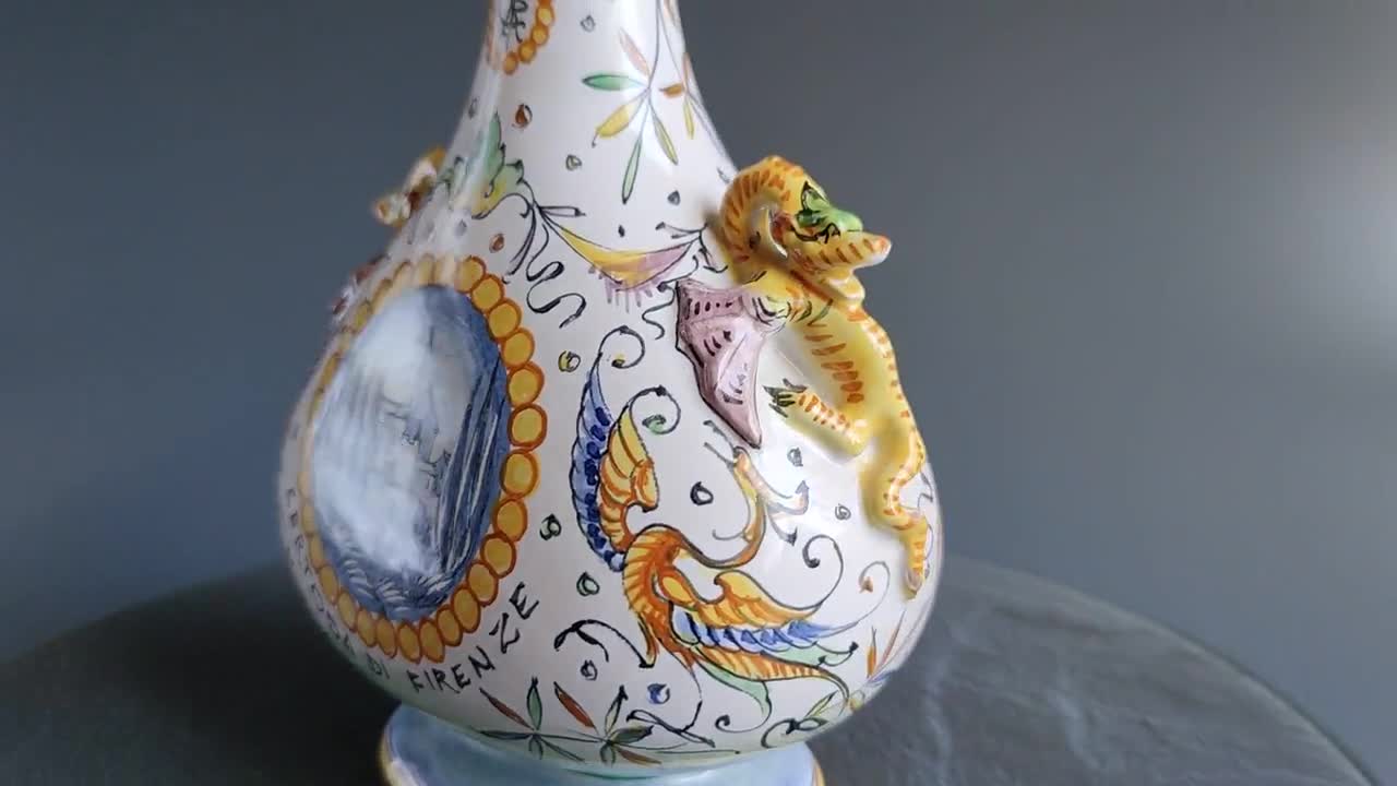 Cantagalli Maiolica Certosa Di Firenze Monastery Flask Mid Century