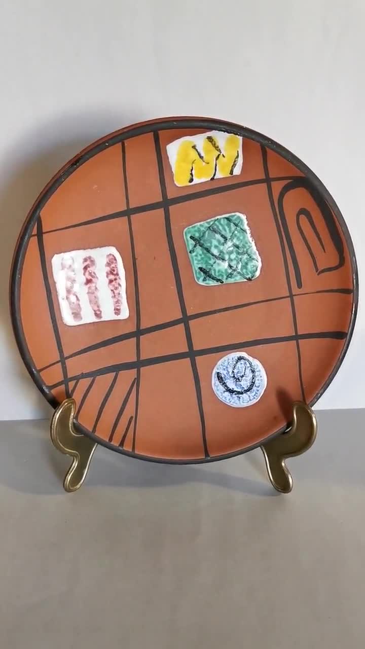 1960s Wall Plate Ruscha Art Ceramic Picture Fat Lava 717-1