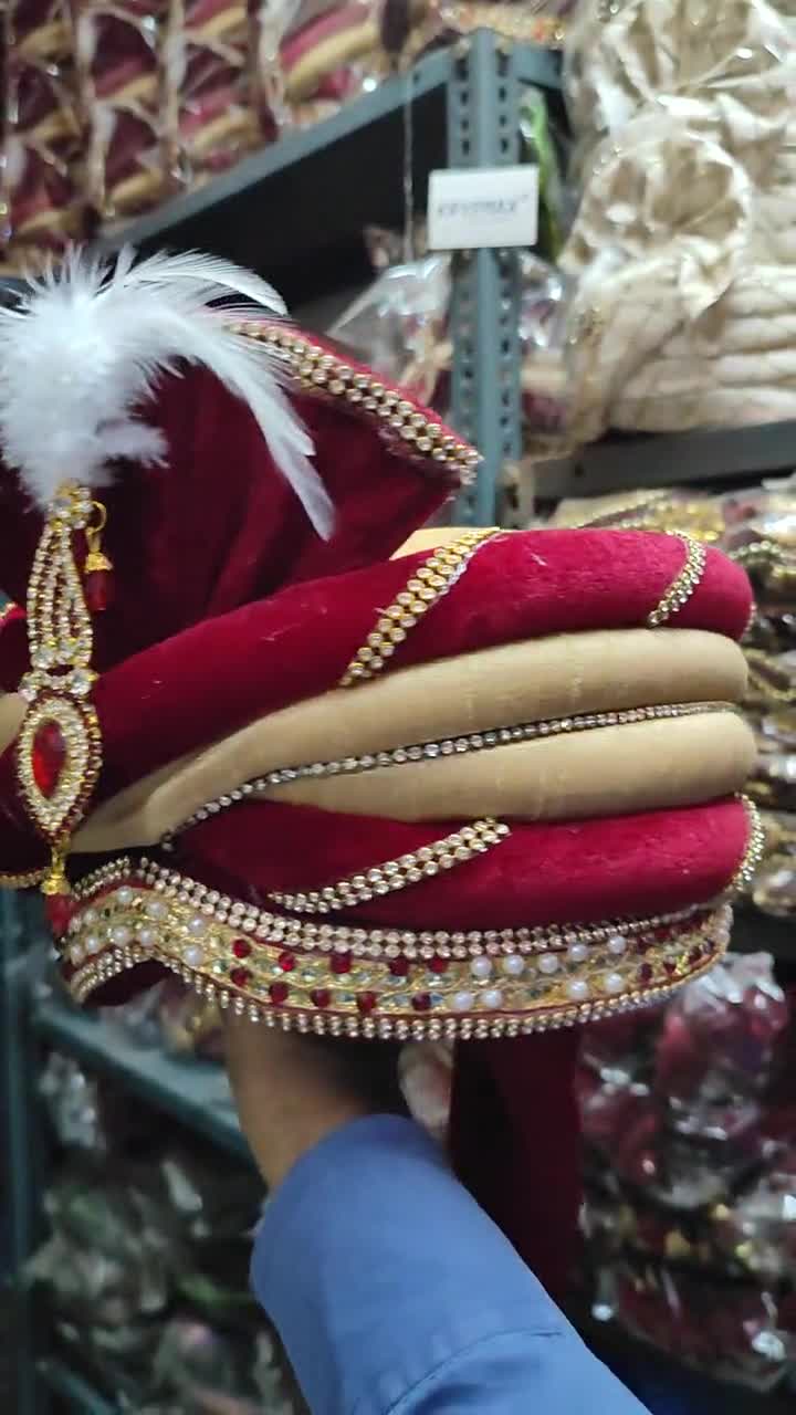 Red and hot Gold Indian Wedding Pagri Royal Rajasthani traditional Pagdi Maharaja style Safa Accessory Chanderi silk Ready to wear turban