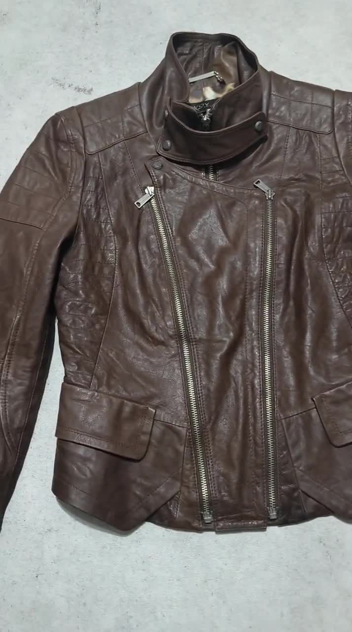 Vintage Y2K Women's VOV Voice of Voices Sheepskin Brown Leather