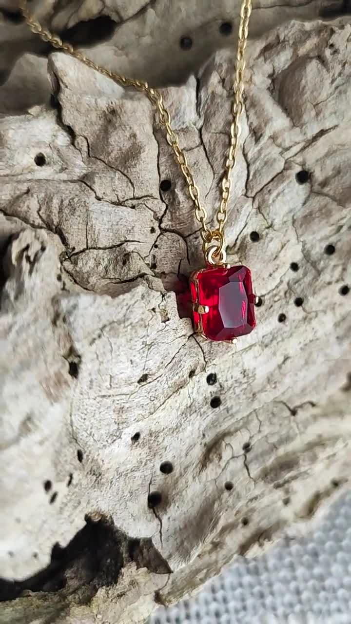 Red Rectangular Crystal Pendant Elegant Minimalist Small