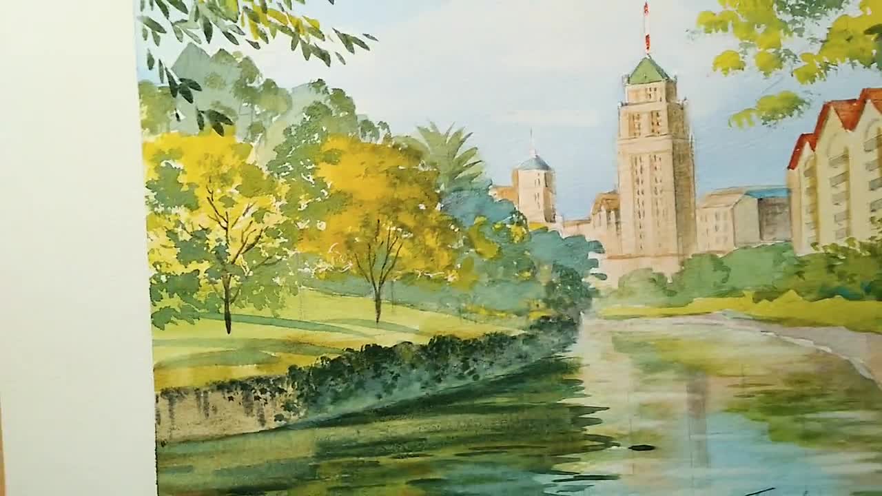 Texas landscape Original Watercolor, San Antonio Watercolor Painting, Landscape art , River Walk,Size 12 x 18 cheapest inches