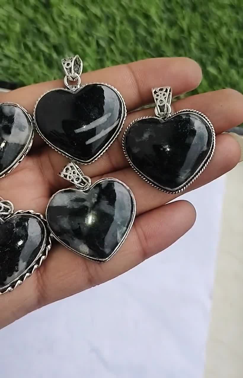 Ciondolo A Cuore In Tormalina Nera (Schörl) - Pietra Preziosa Con Occhiello Argentato - Elegante E Misterioso - Foto 6