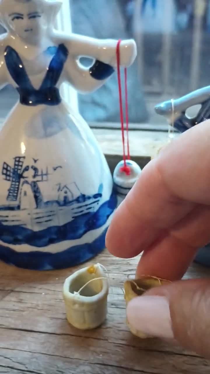 Delft Blue Style Dutch Figurines: Vintage Water Girl and Boy