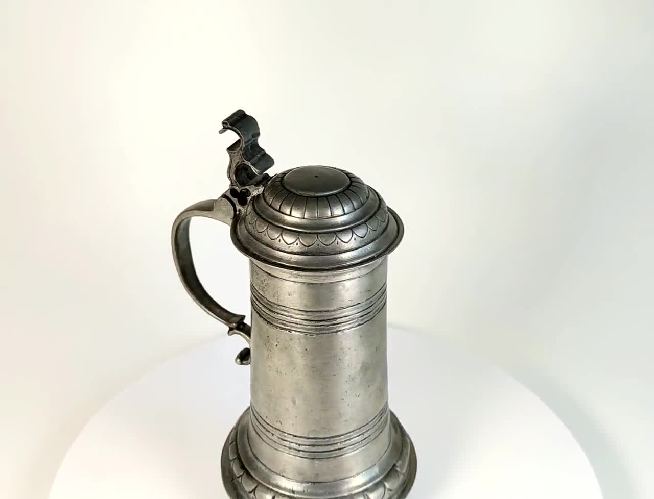 Antique German Blok Zin Pewter Stein 19th Century Large and Heavy