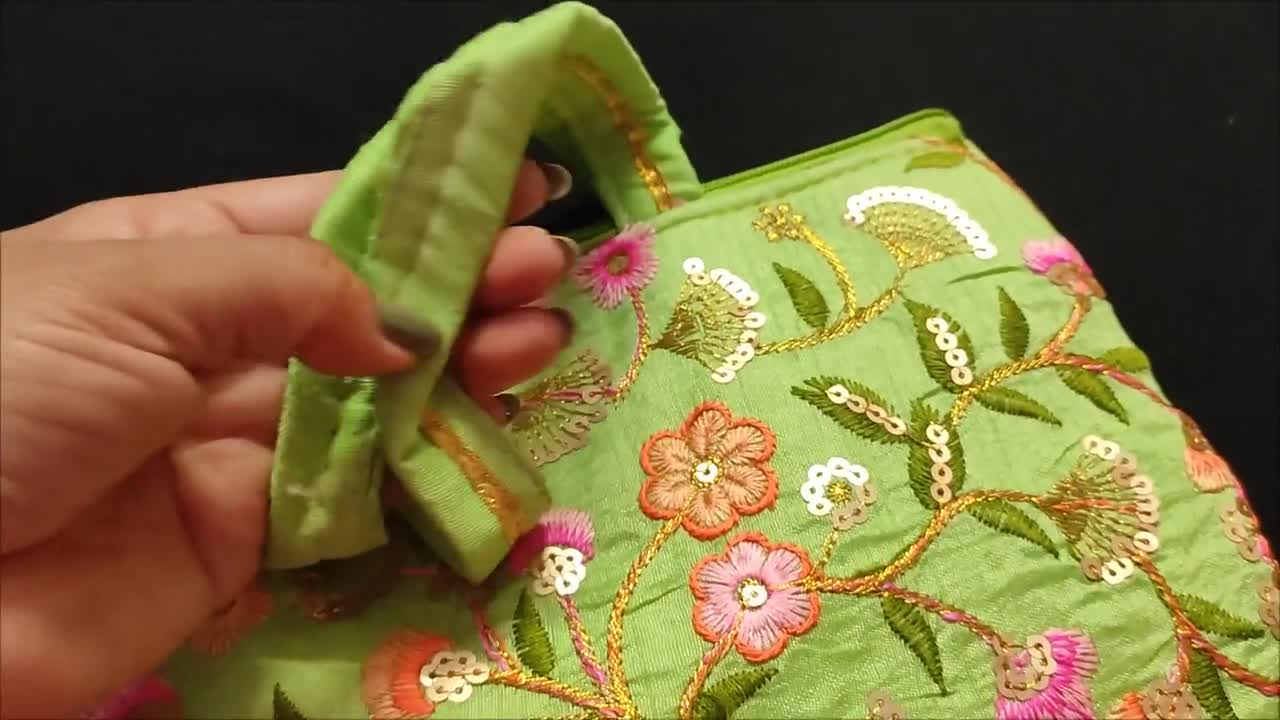 GULAAL ART Indiano Handmade Fiore Ricamato Colore Verde Cotone