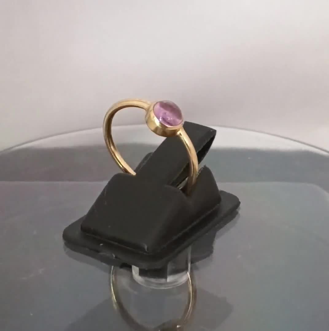 Anello Donna Con Ametista Naturale Placcato Oro 3 Carati – Fatto A Mano In India – Guarigione Chakra, Regalo Spirituale