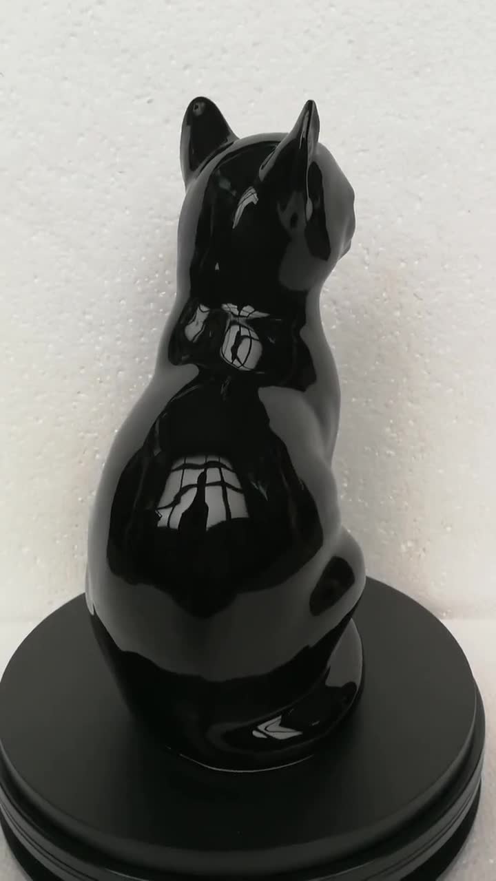 Scultura Gatto Nero In Ceramica Lussuosa – Statua Elegante 8x8x9 Cm Per Decorazione Casa E Giardino