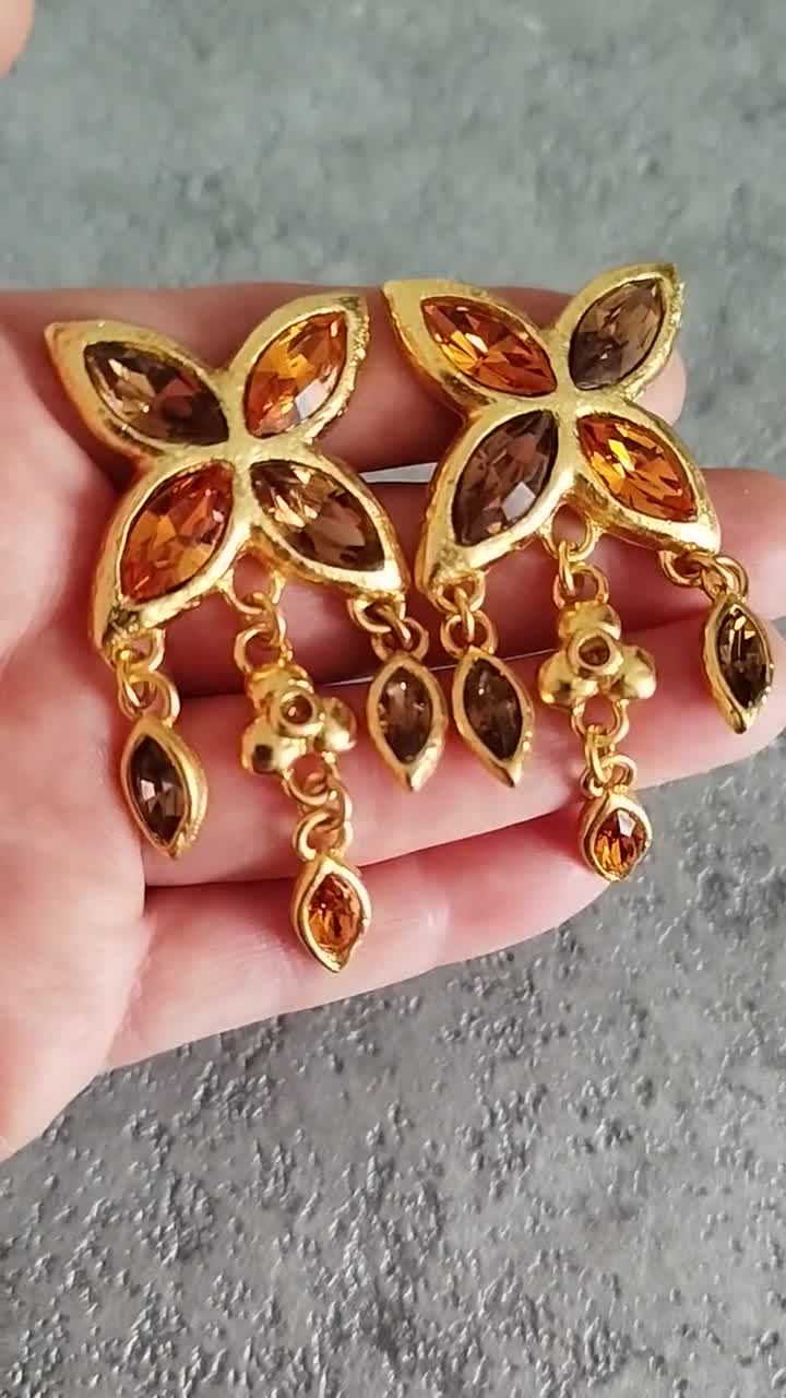 Boucles D’oreilles Vintage Sophie Goetsch – Pâte De Verre Et Cuivre Doré à L’or Fin 24 Carats, Occasion