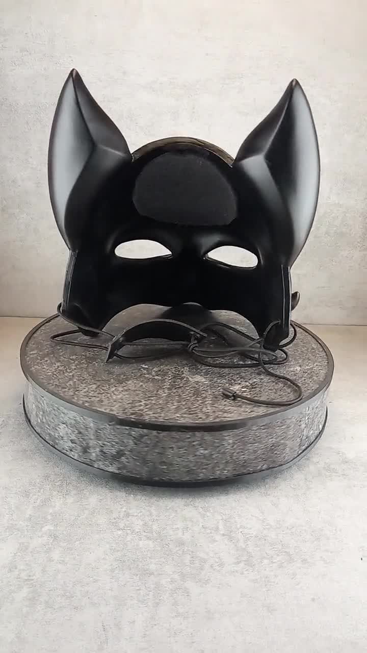 Black Okami Mask, Black Kitsune Mask, Traditional Japanese