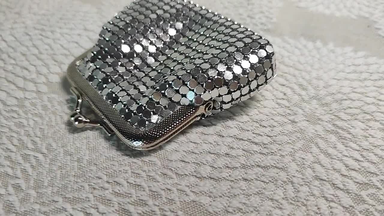 Retro Silver Chainmail Metal Coin Purse, Vintage Silver