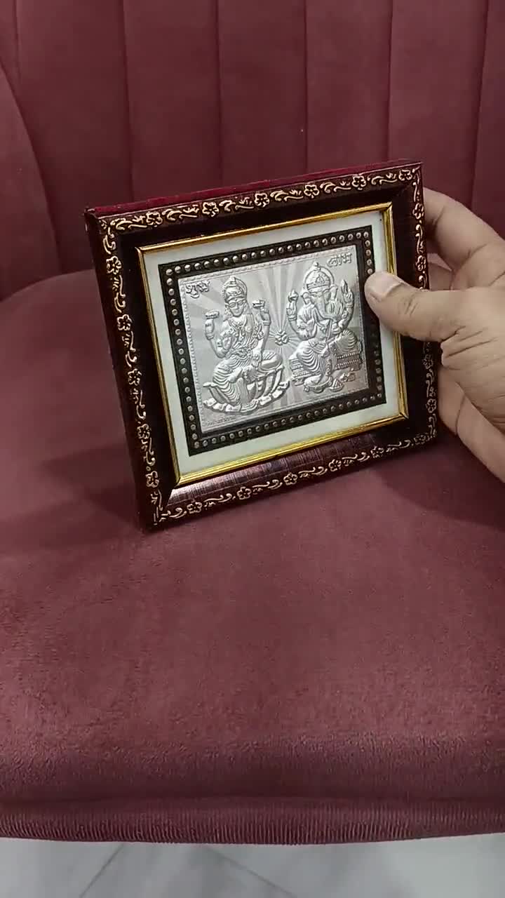 ガネーシャ ヤントラ フレーム 999 シルバー ラクシュミ ガネーシャ フォトフレーム、シルバー