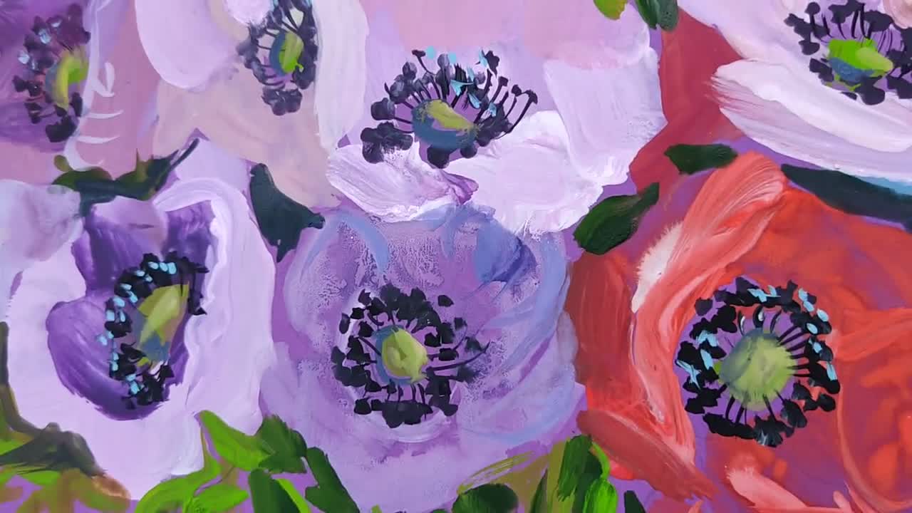 Original Anemone Gouache Painting, Floral Wall Art, 14x10