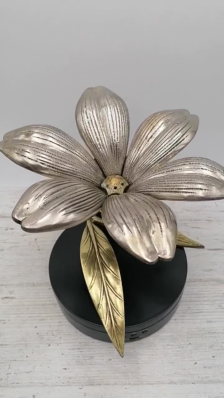 80th Silver Color Brass Ashtray,carved Petal Flower Ashtray