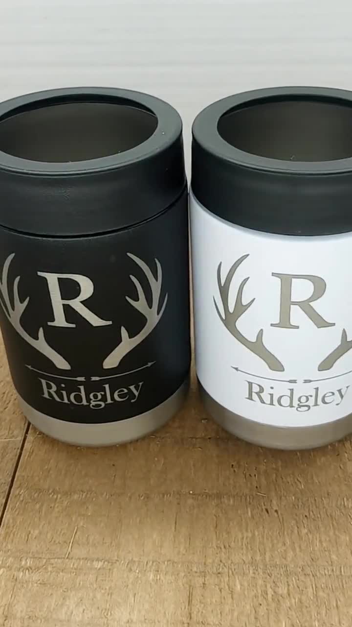 10 Pack Personalized Stainless Steel Can Coolers, Engraved Antler Monogram video poster