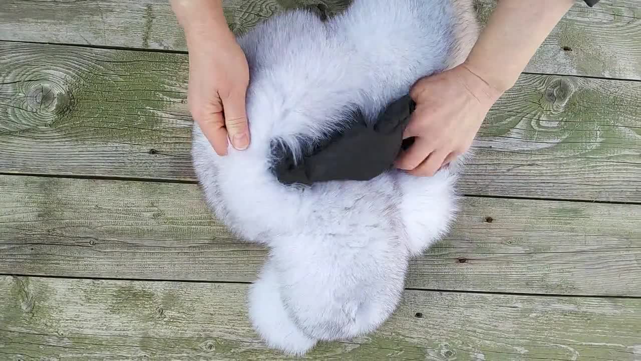 White Real Arctic Fox Fur Trapper Hat With Ear Flaps, One-piece