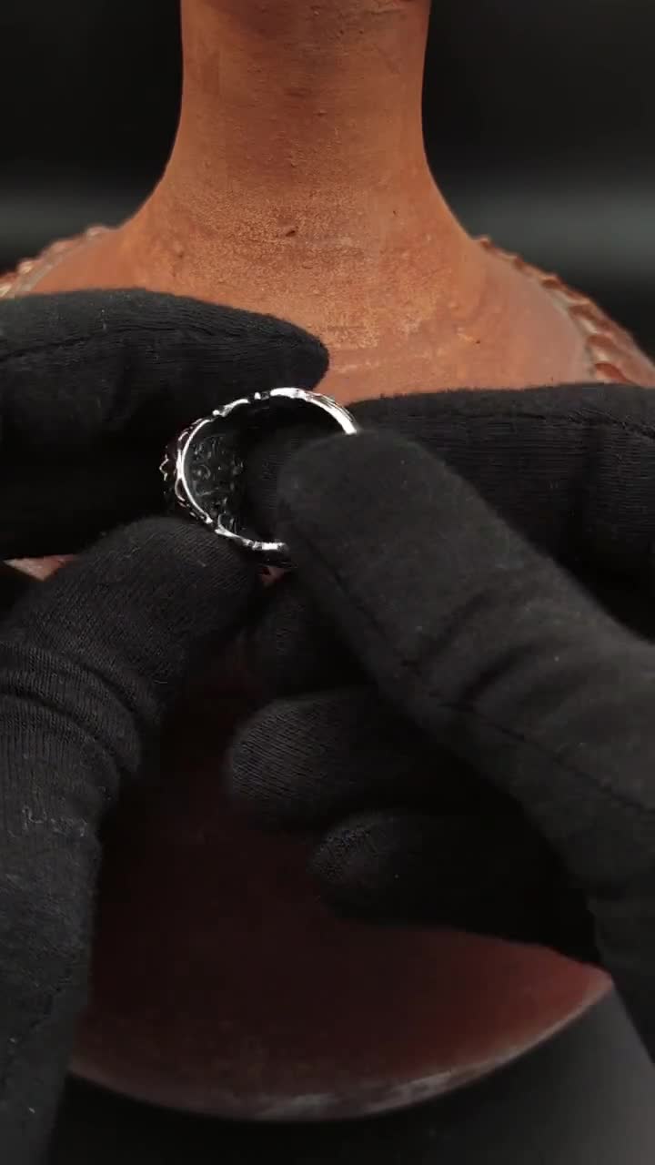 Hu Allah Written Islamic Mens Ring, Quran Engraved Hematite Stone