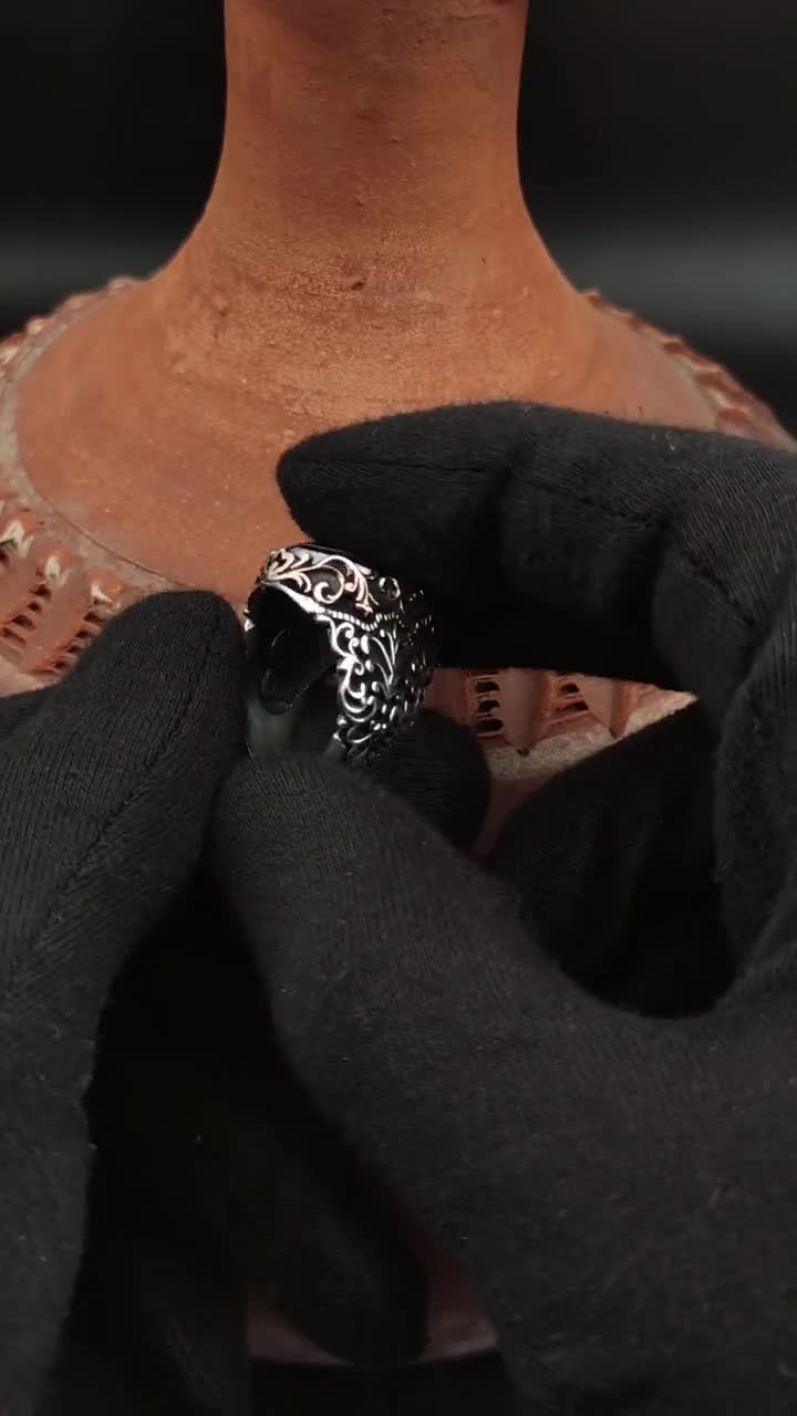 Mahabbatullah Written Islamic Mens Ring, Quran Engraved Hematite