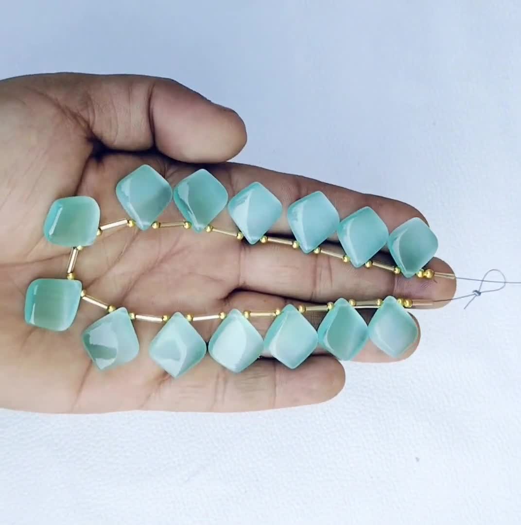 極上　グリーンアクアマリン　K255 ヴィンテージ アクアマリン ガラス リーフ ネックレス：グリーン