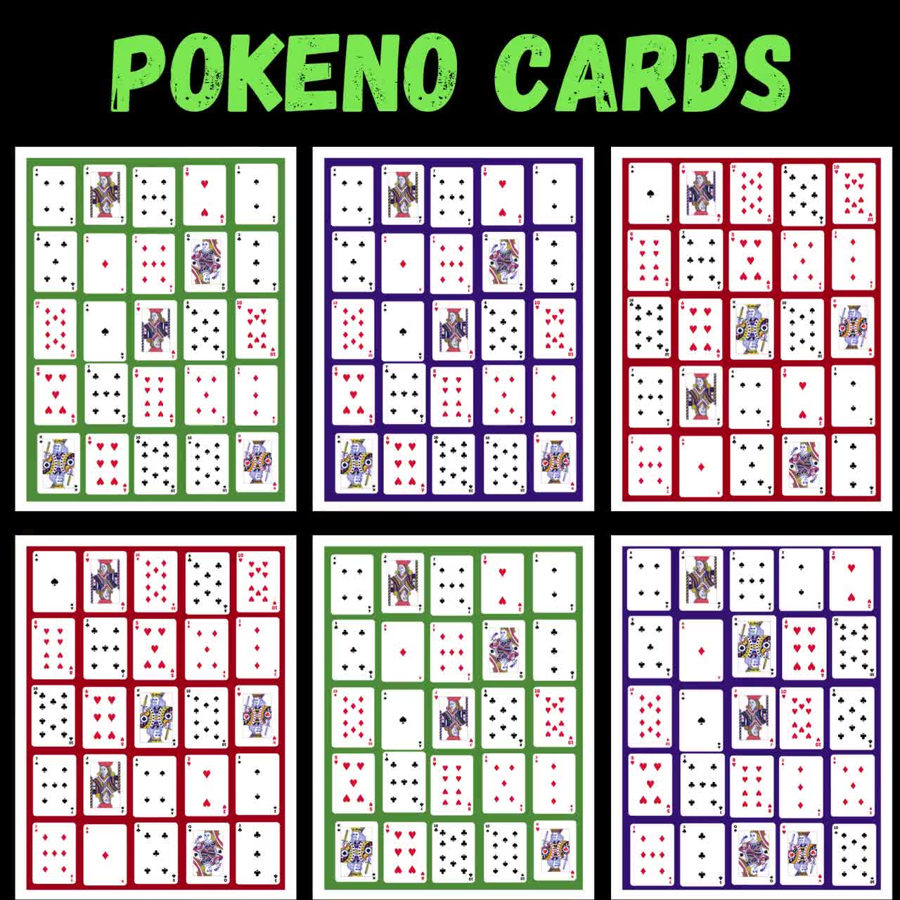 Printable Pokeno Card Game | 100 Unique Boards, 4 Colors (PDF & PNG)
