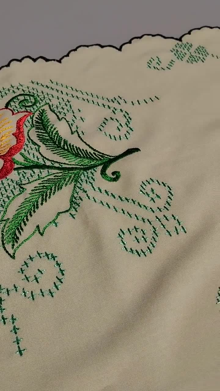 Antique Hungarian Embroidered Tablecloth: Folk Art Floral