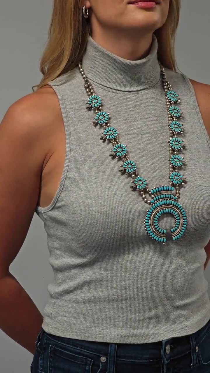 Historic Alice Quam, Zuni, Native American Squash Blossom Necklace