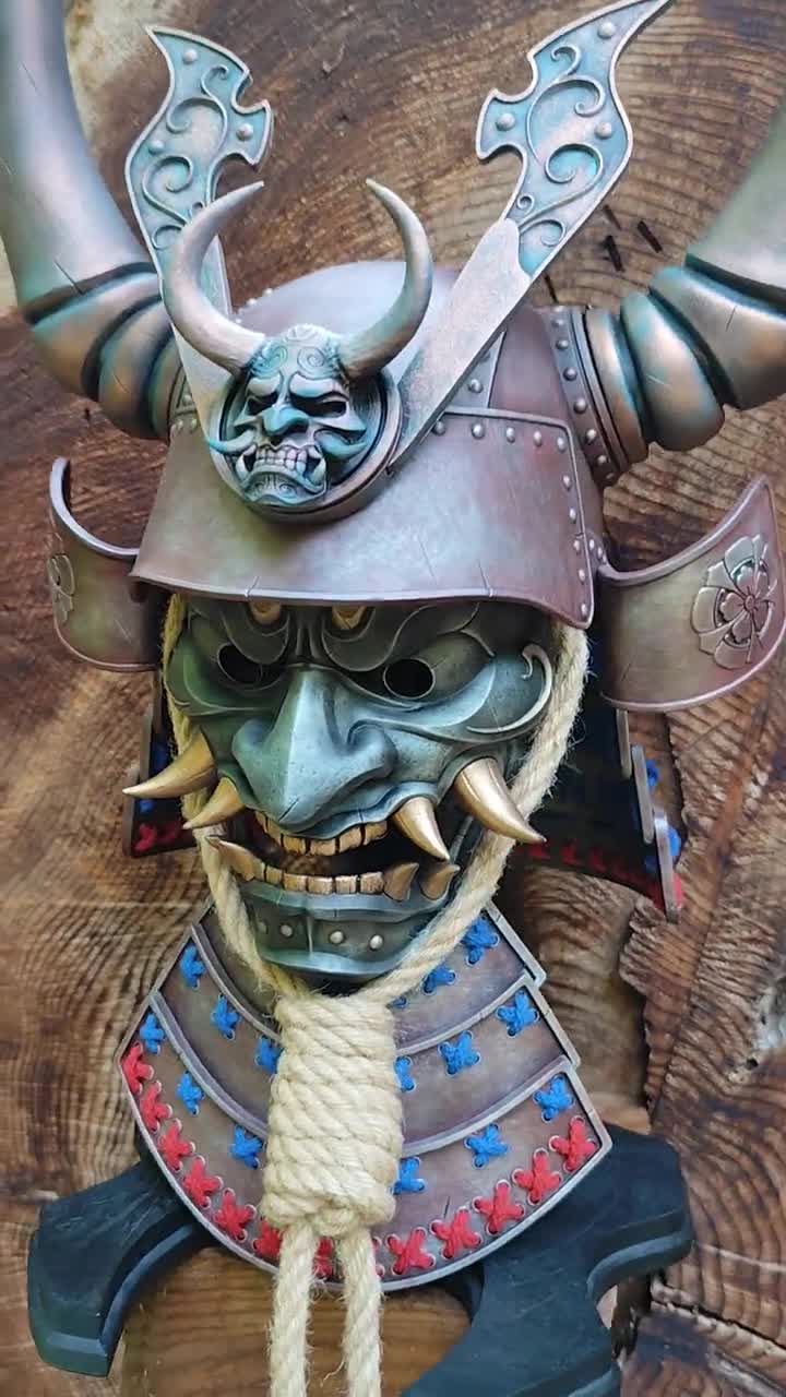 サムライ鬼戦士ヘルメット - コスプレ、ハロウィン、仮面舞踏会用の赤
