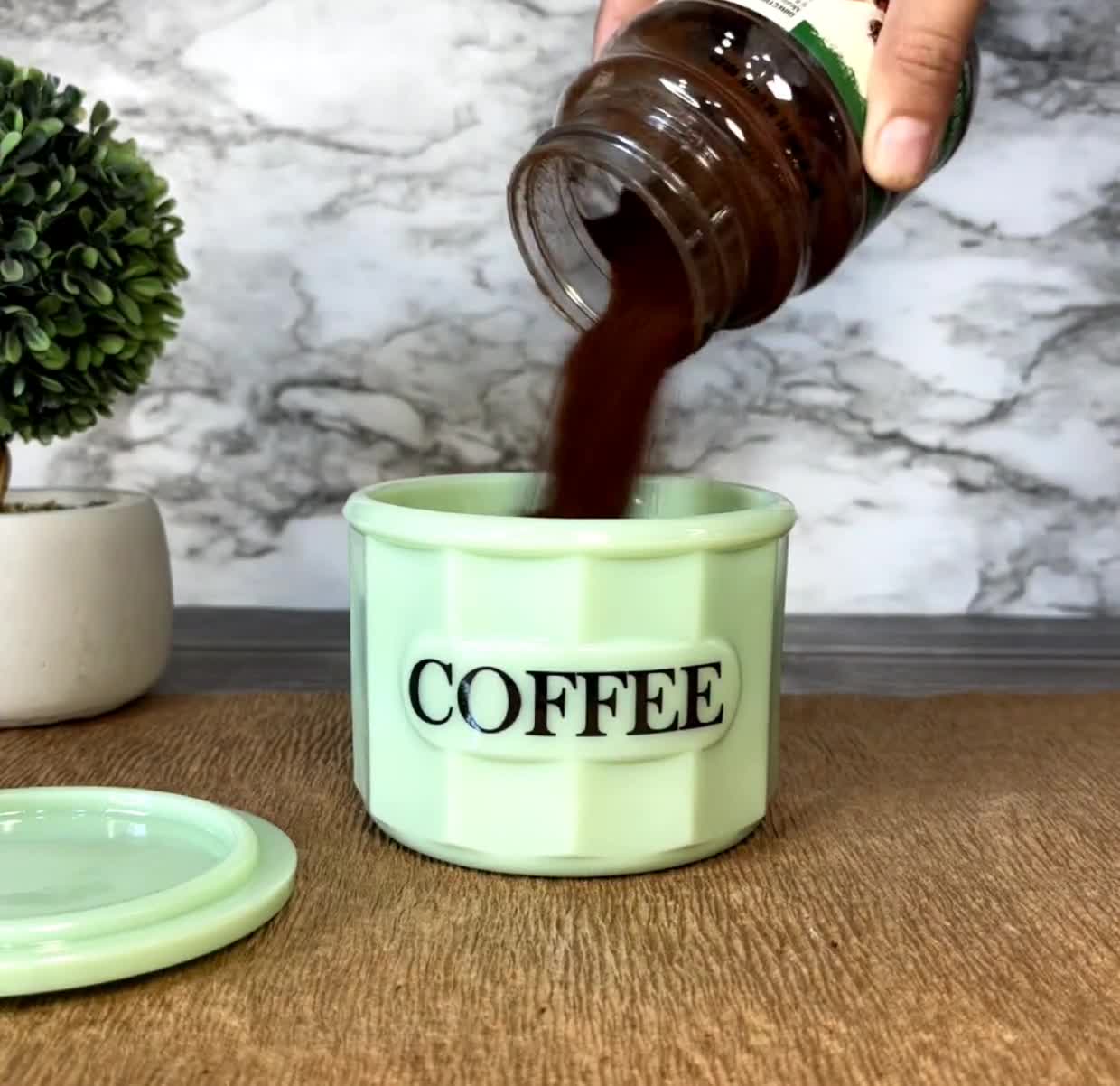 置物 addictive of green Jadeite Green Depression Style Glass Coffee Can Crock