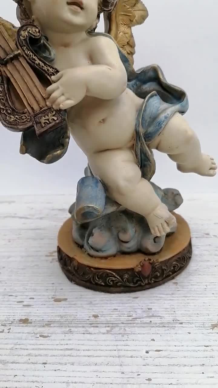 竪琴または小さなハープを持った天使の置物。 - Etsy 日本