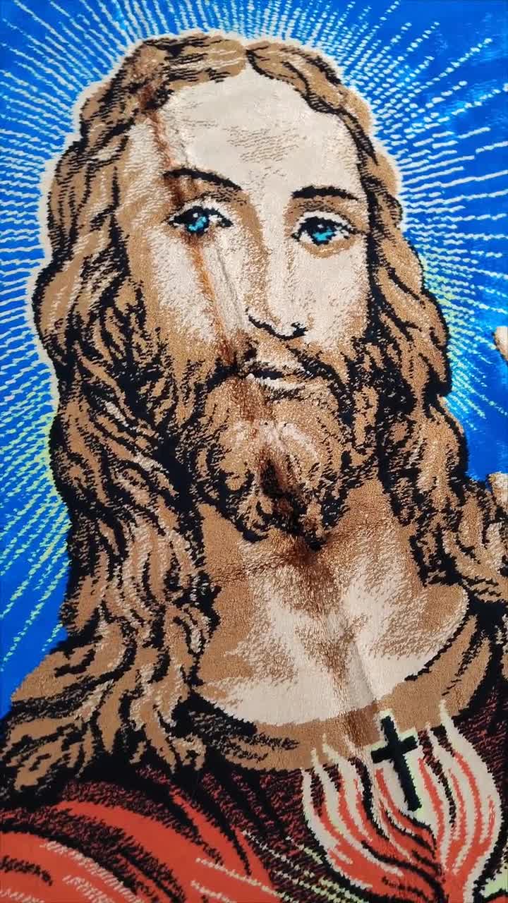 Vintage Sacred Heart Jesus Tapestry: Lush Velvet Christian Wall