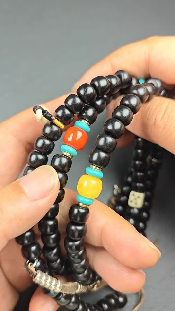 本物の10mmココナッツネックレスマーラー：古いチベットのロザリオ108