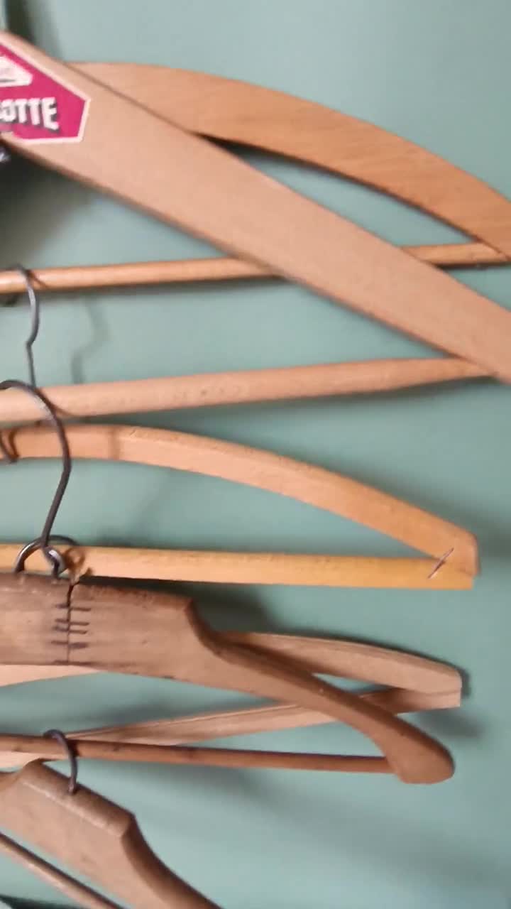 6 Vintage Wood Coat Hangers: 1950s Mismatched Clothing Hanger Set
