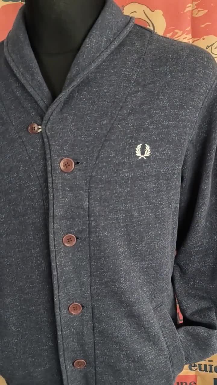 Vintage Fred Perry Navy Shawl Collar Cardigan - Classic Large