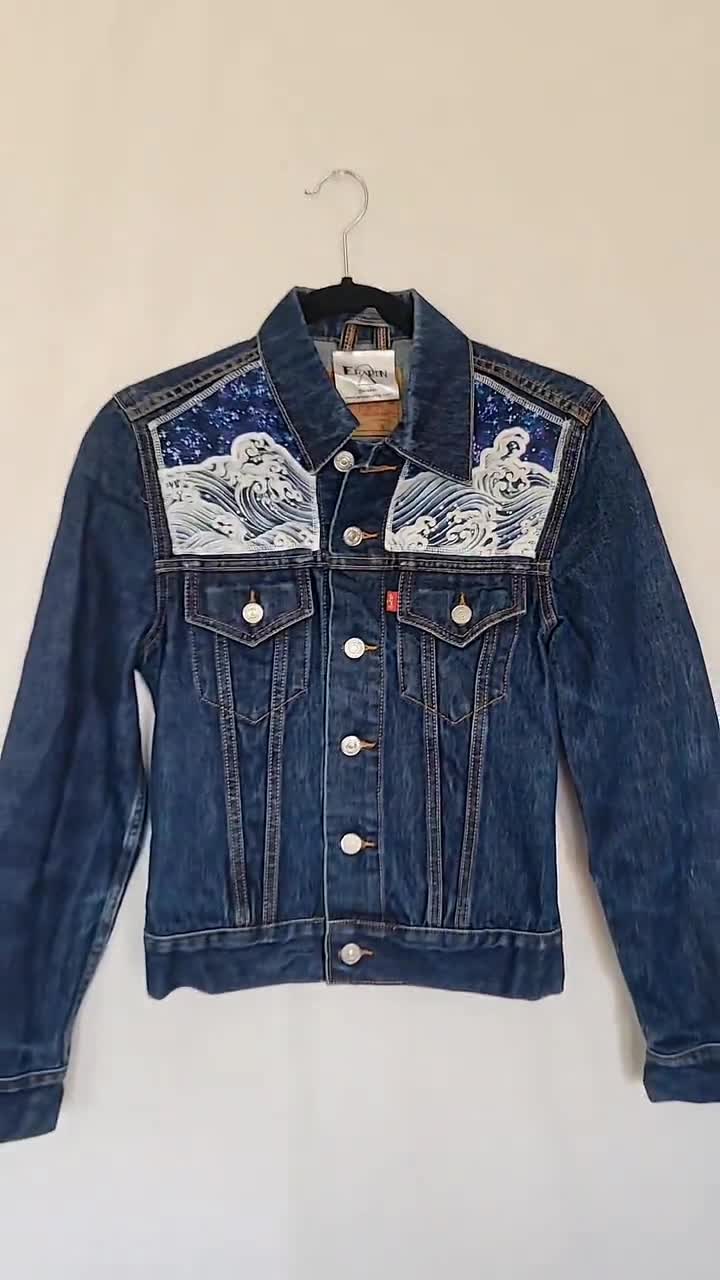Moon Denim Jacket (XS) | Crescent Moon Phases & Ocean Jean