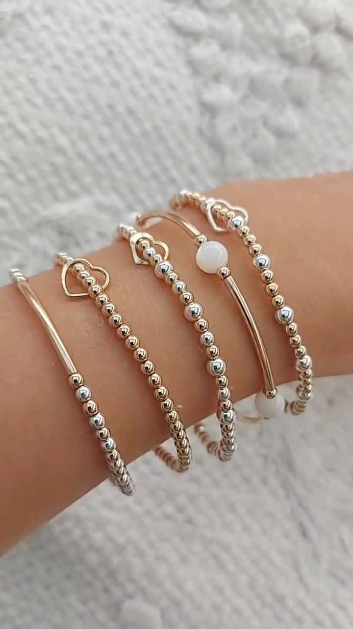 Gold Filled Stretch Bracelet, Mixed Metal Elasticated