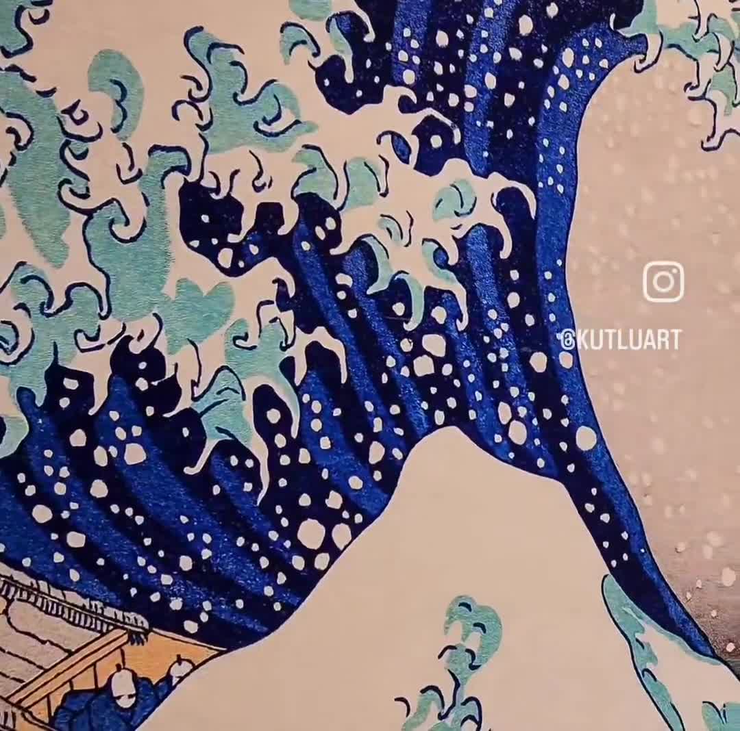 葛飾北斎の神奈川沖浪裏の版画、テクスチャ加工3Dアート - Etsy 日本