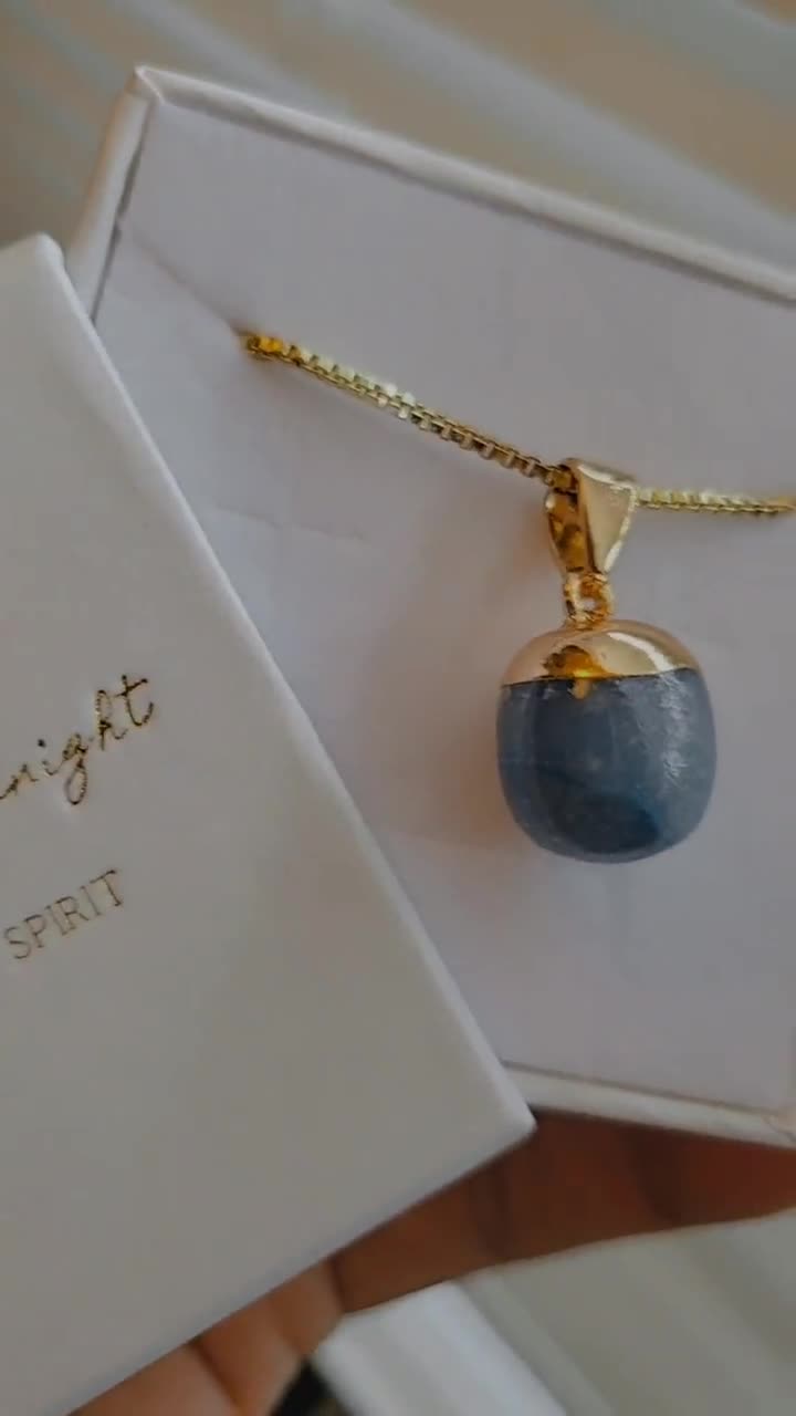 ANGELITE 14K Gold Throat Chakra Crystal Healing Necklace Celestite Crystal  Intention Gemstone Jewelry Dainty Minimalist Gold Chain 