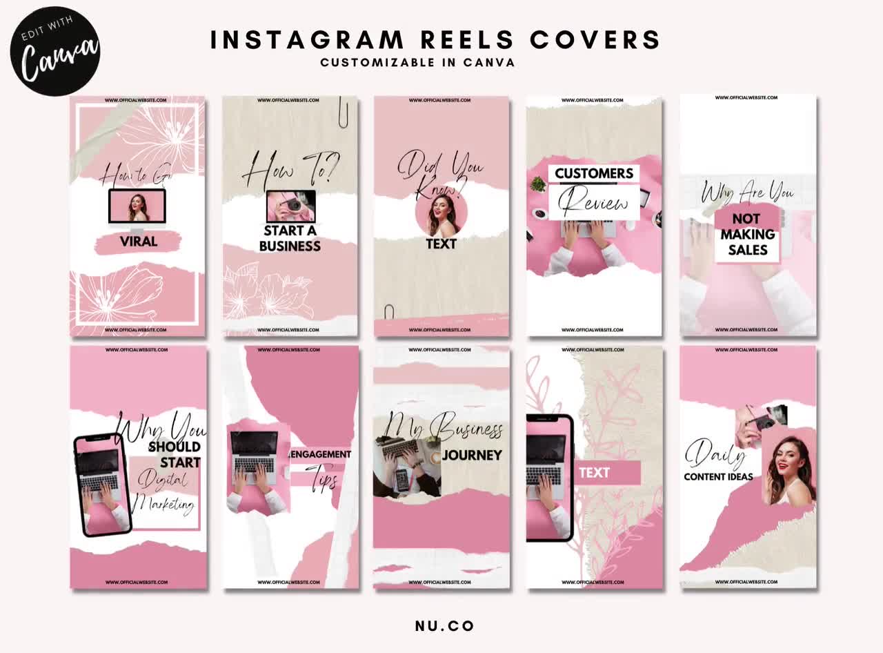 Pink Instagram Reels Cover Templates Torn Paper Theme Custom in Canva for  Business Owner/content Creator 