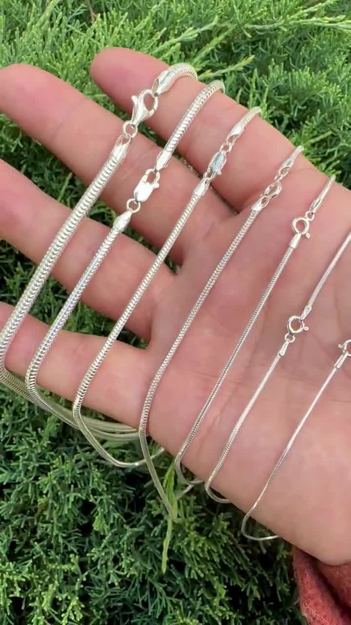 925 Sterling Silver Round Snake Chain Necklace, Silver Snake